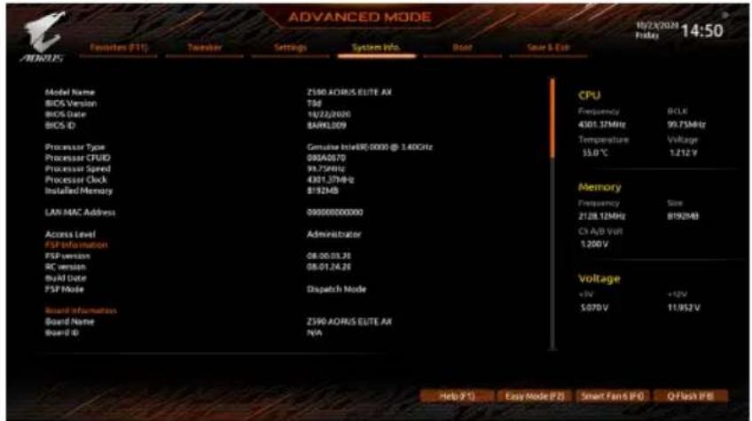 GIGABYTE Z590 Aorus Elite AX - 2-7 System Info. ( システムの情報) - 1