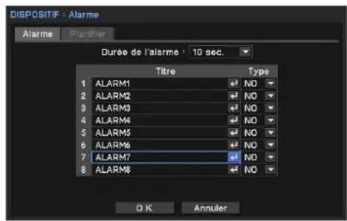 Hanwha SRM872 - Paramétrez le type d'alarme et la durée. - 1