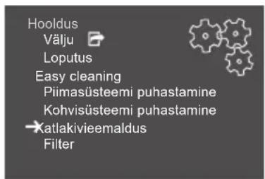 Hooldus Välju Loputus Easy cleaning Piimasüsteemi puhastamine Kohvisüsteemi puhastamine Katlakivieemaldus Filter