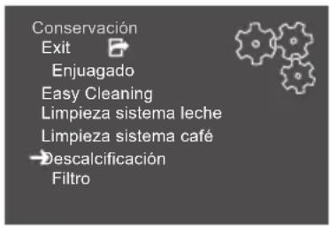 Conservación Exit Enjuagado Easy Cleaning Limpieza sistema leche Limpieza sistema café Descalcificación Filtro