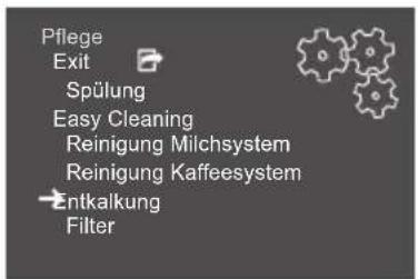 Pflege Exit Spülung Easy Cleaning Reinigung Milchsystem Reinigung Kaffeesystem Enfkalkung Filter