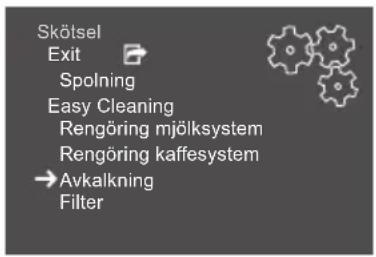 Skötsel Exit Spolning Easy Cleaning Rengöring mjölksystem Rengöring kaffesystem → Avkalkning Filter