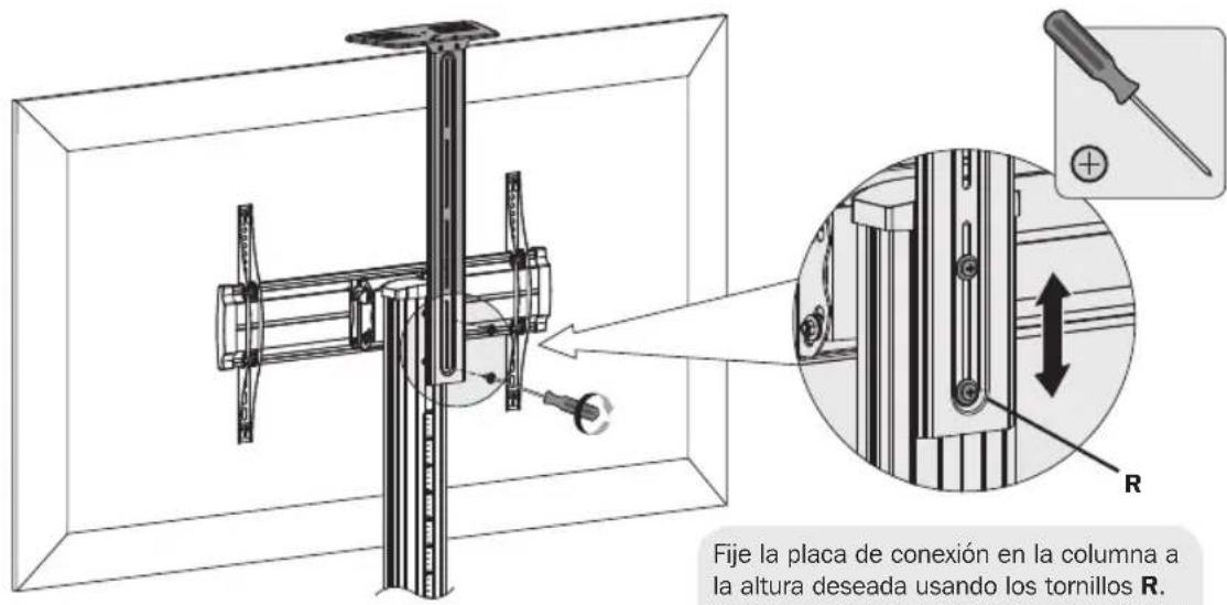 Fije la placa de conexión en la columna a la altura deseada usando los tornillos R. R