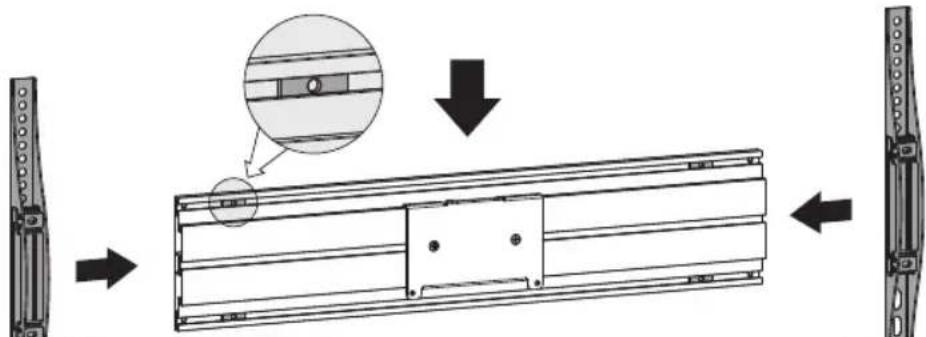 Technical diagram illustrating a mechanical assembly with labeled components and directional arrows indicating assembly steps.
