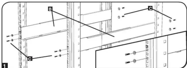 Tripp Lite 4POSTRAILKIT1U - Installation d'un bâti à trous carrés - 1