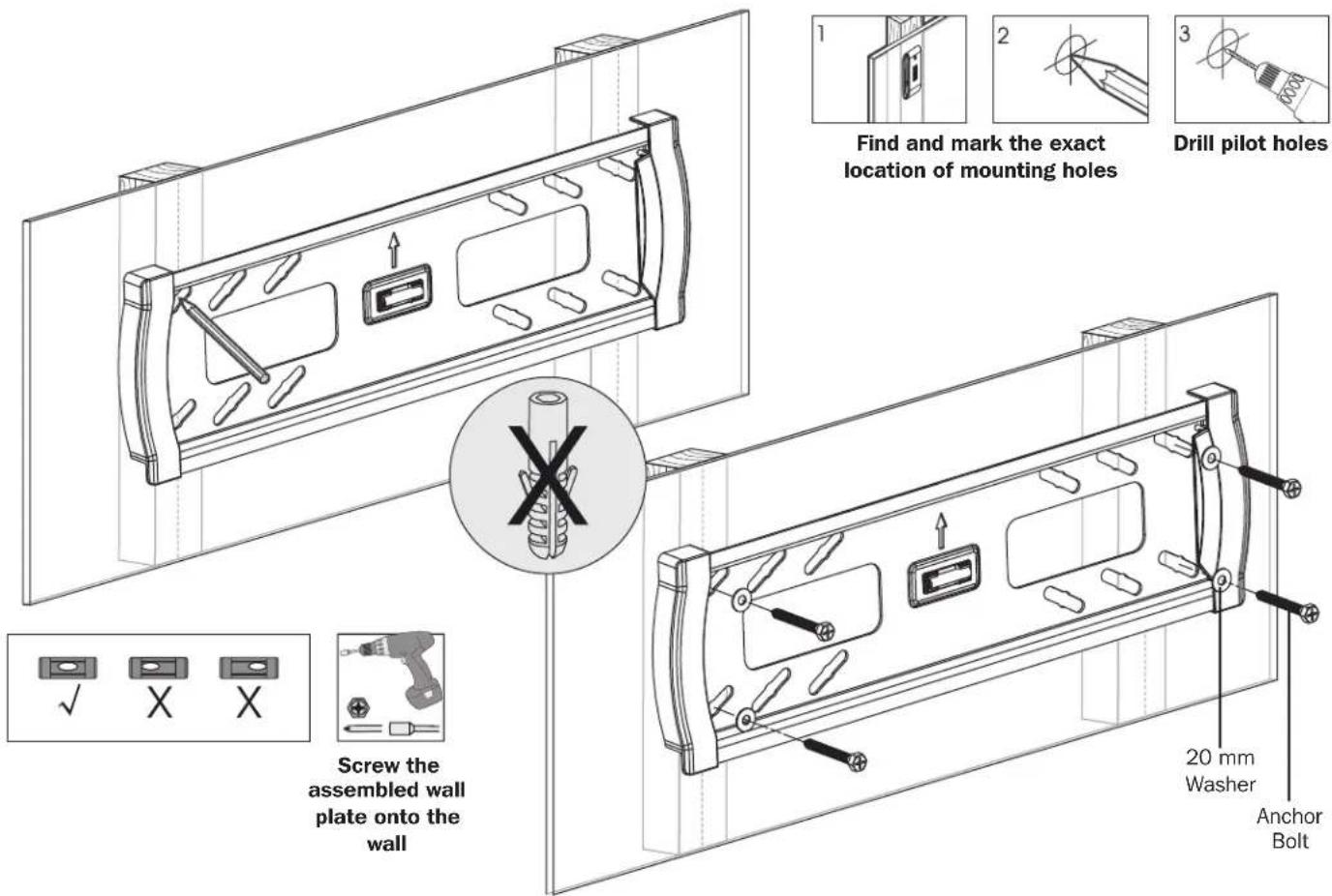 Tripp Lite WorkWise DWTSC3255MUL - 2A Mount on Wood Stud Wall - 2