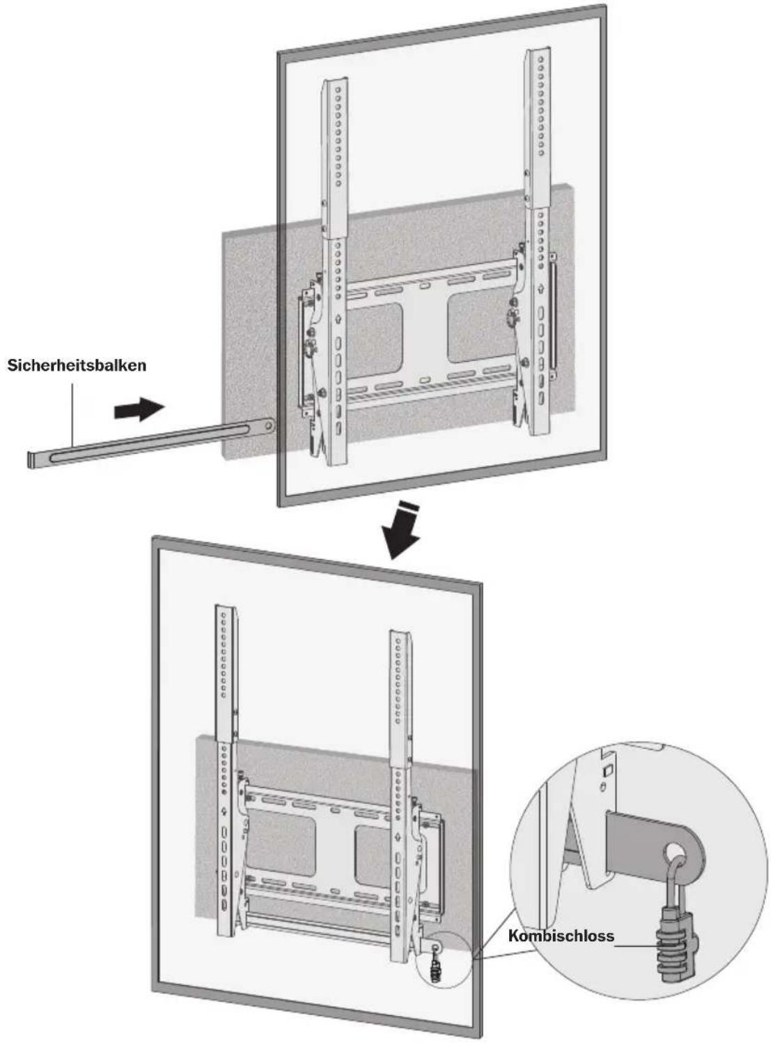 Tripp Lite DWTPSC4555M - Schieben Sie den Sicherheitsbalken durch die Montagewinkel und bringen Sie zur Sicherung das Kombischloss an. - 1