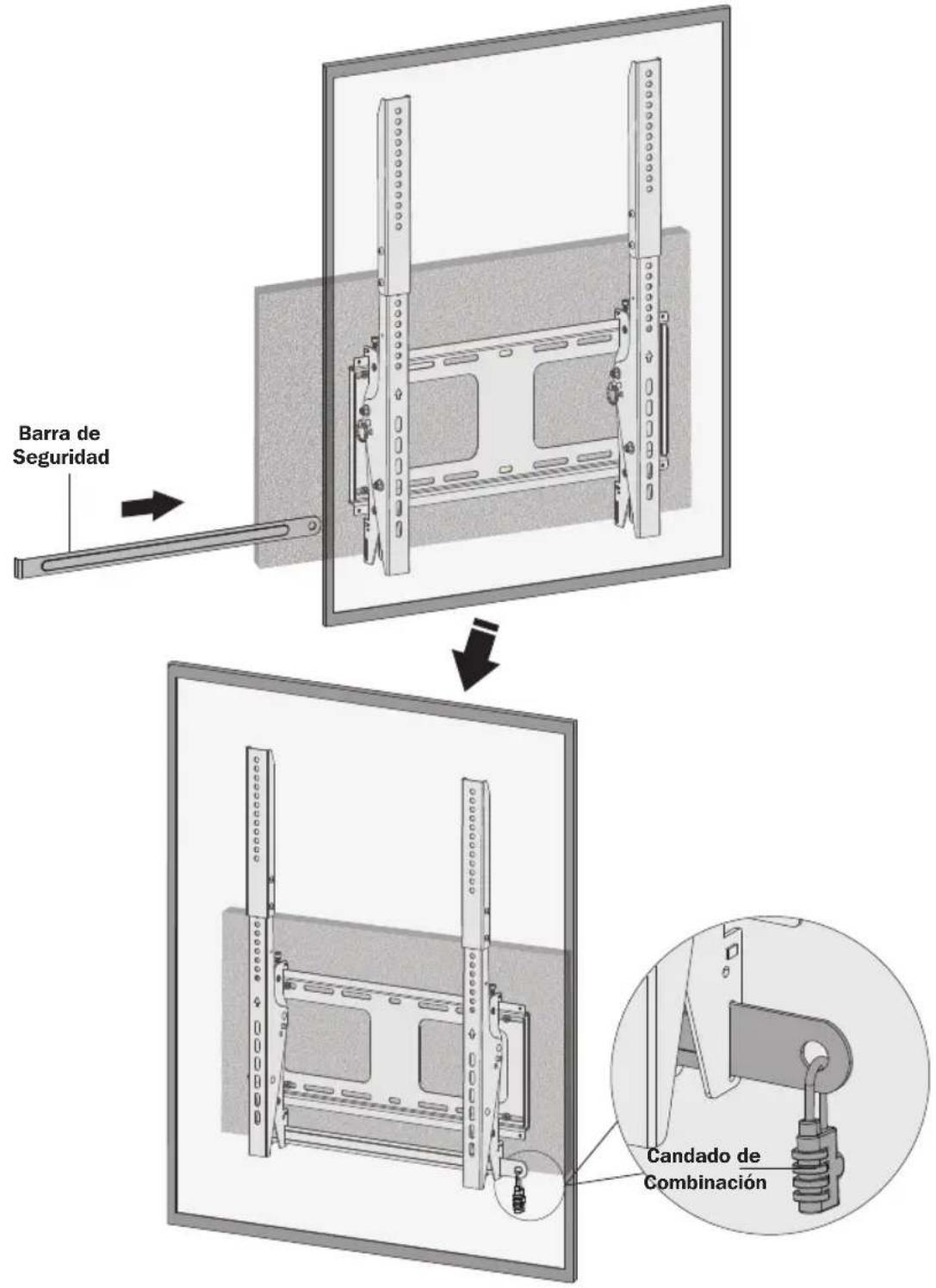 Tripp Lite DWTPSC4555M - Deslice la Barra de Seguridad a Través de los Soportes de Instalación e Instale el Candado de Combinación para Asegurarla - 1