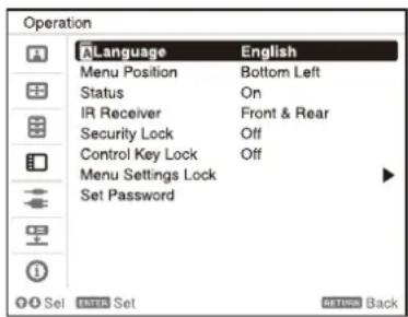 SONY VPLPHZ60 - Selection de la langue du menu - 1