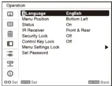 SONY VPLPHZ60 - Selecting the Menu Language - 1