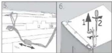 Technical diagram showing two mechanical assembly steps with labeled components and directional arrows