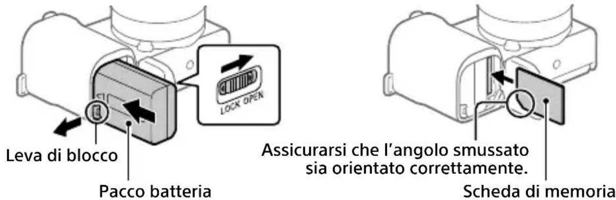SONY ZVE10L - Inserimento del pacco batteria (in dotazione)/della scheda di memoria (in vendita separatamente) nella fotocamera - 1