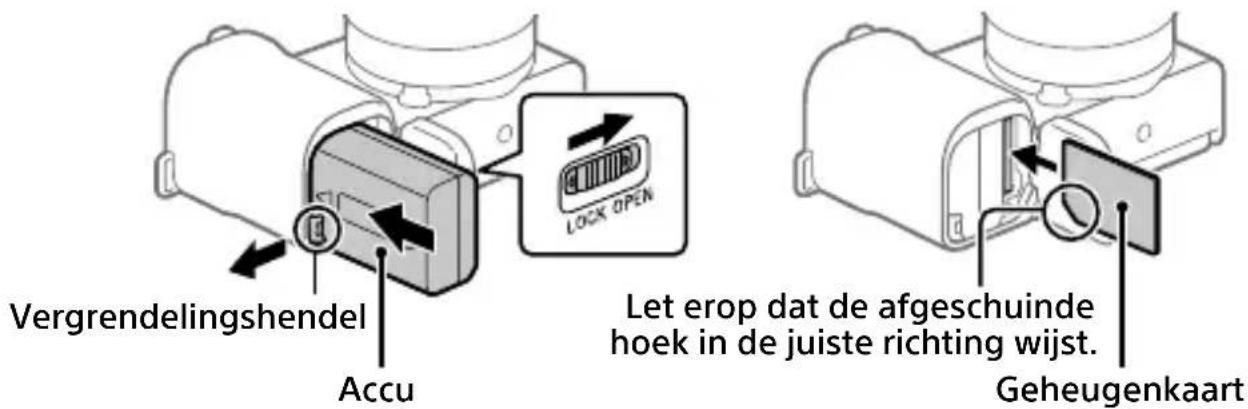 SONY ZVE10L - De accu (bijgeleverd)/geheugenkaart (los verkrijgbaar) in de camera plaatsen - 1