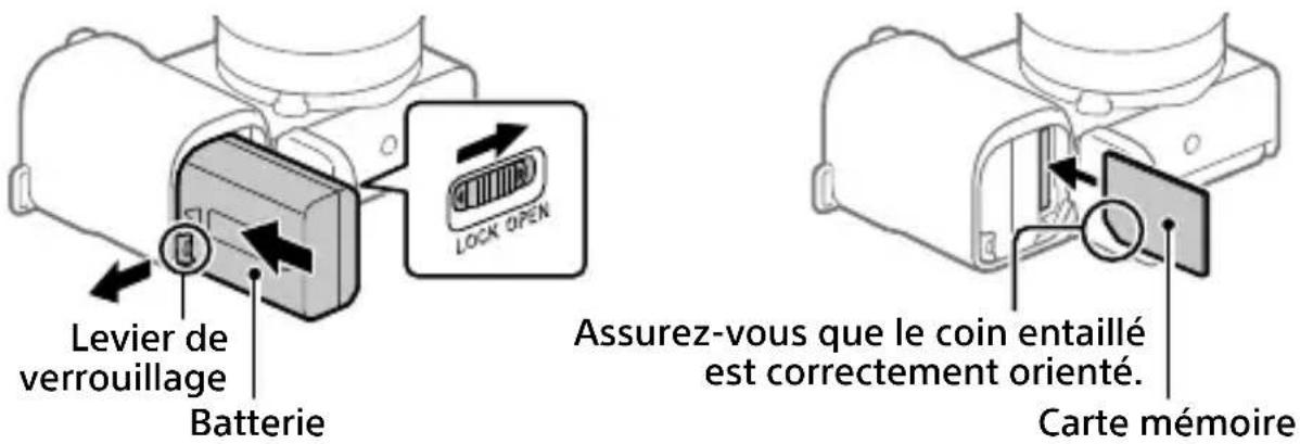 SONY ZVE10L - Insertion de la batterie (fourni)/carte mémoire (vendu séparément) dans l'appareil - 1