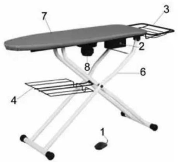Labeled diagram of a folding chair with numbered parts for identification
