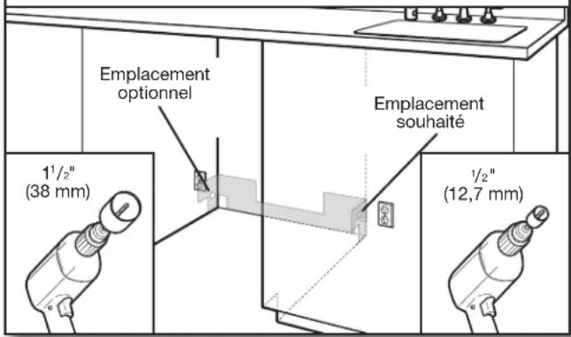KITCHENAID KDTE334G - Emplacement des trous à percer - nouvelle construction - 1