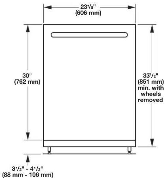 KITCHENAID KDTE334G - Product and Cabinet Opening Dimensions - 1