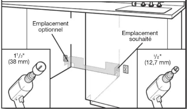 KITCHENAID KDPE334G - Emplacement des trous à percer - nouvelle construction - 1