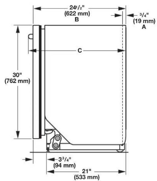KITCHENAID KDPE334G - Medidas del producto y de la abertura del gabinete - 2