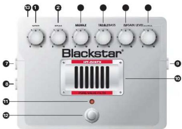 13 1 MINTERS 2 MIDDLE TREEBASS ISPGAIN LEVELS Blackstar® HT-DISTX PURE VALVE FILTH 7 8 9 10 11 12