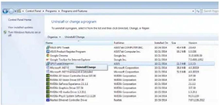 ASUS GPU Tweak II - Видалення ASUS Streaming y Windows ^® 8.1 / 8 / 7 / Vista - 1