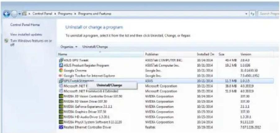 ASUS GPU Tweak II - ASUSStreaming unter Windows 8.1 / 8 / 7 / Vista deinstallieren - 1