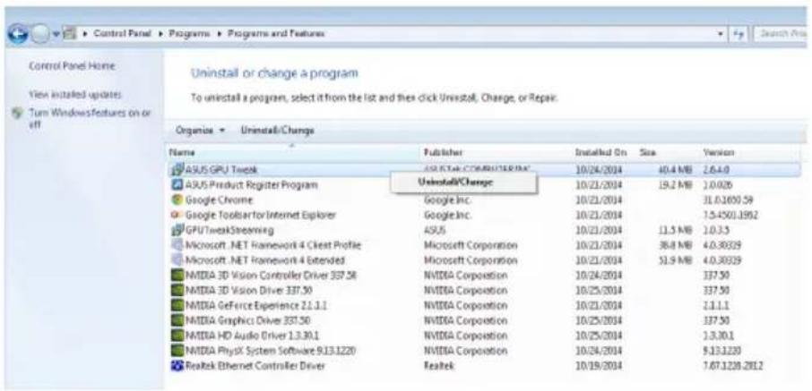 ASUS GPU Tweak II - Odebrání nástroje ASUS GPU Tweak v operačním systému Windows® 8.1 / 8 / 7 / Vista - 1