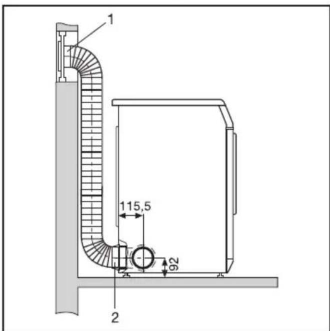 MIELE T 8723 LW - Exemples d'installation d'un système d'évacuation avec conduite d'évacuation flexible - 1