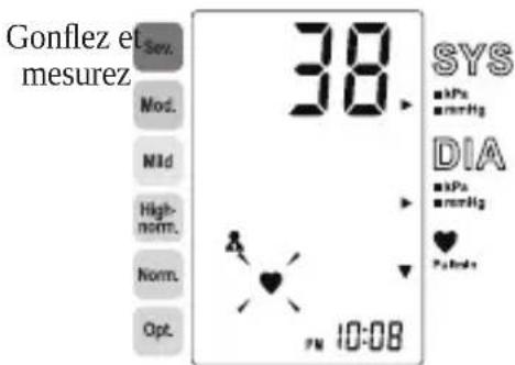 Gonflez et mesurez -Sex. Mod. Mld High- norm. Norm. Opt. 38 SYS kPa mmHg DIA kPa mmHg Pahres FN 10:08