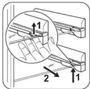 Technical diagram showing a mechanical assembly with labeled parts and directional arrows indicating motion or force directions.