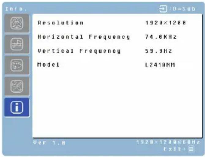 WESTINGHOUSE L2410NM - Menu d'information (entretes PC, DVI avec cable DVI-HDMI) - 1