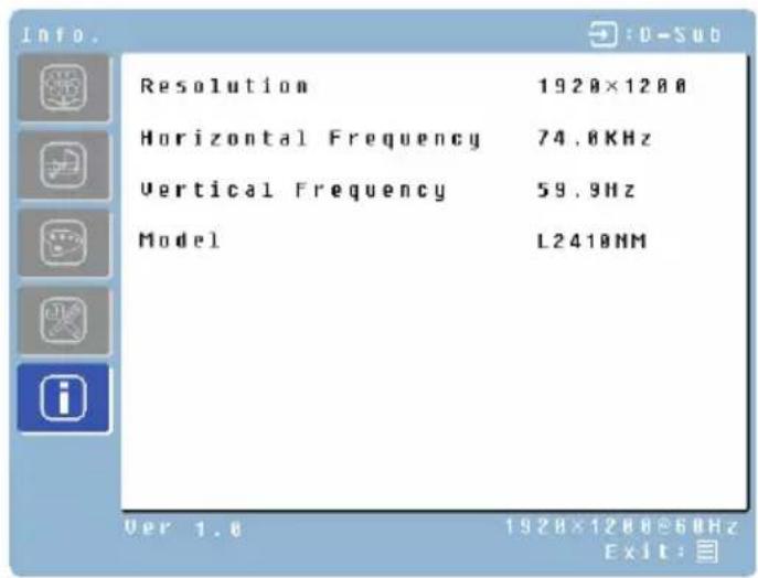 WESTINGHOUSE L2410NM - INFO Menu (while in PC Inputs including DVI when using DVI-HDMI cable) - 1
