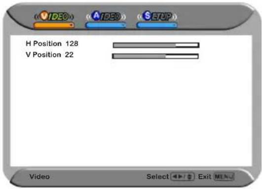 H Position 128 V Position 22 Video Select Exit MEN