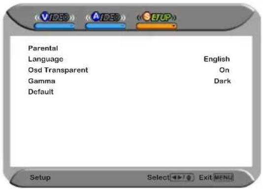 Parental Language English Osd Transparent On Gamma Dark Default Setup Select Exit MENL