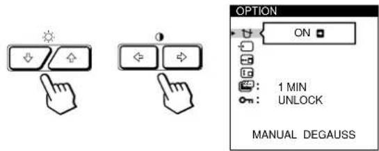 SONY GDM200PS - Press the ⬤↓/↑ and Ⓞ←/→ buttons to select “☐ OPTION,” and press the MENU button again. - 1