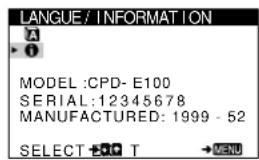 SONY CPDE100 - Affichage de la désignation, du numéro de série et de la date de fabrication du moniteur (INFORMATION) - 1