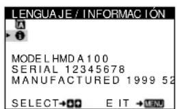 SONY HMDA100 - Visualización del nombre, número de série y Fecha de fabricación de este monitor (INFORMATION) - 1