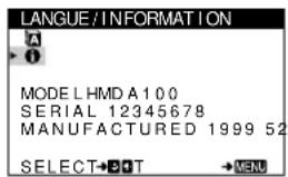 SONY HMDA100 - Affichage de la désignation, du numéro de série et de la date de fabrication du moniteur (information) - 1