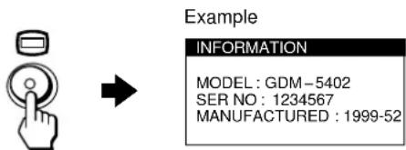 SONY GDM5402 - Displaying this monitor's name, serial number, and date of manufacture. - 1