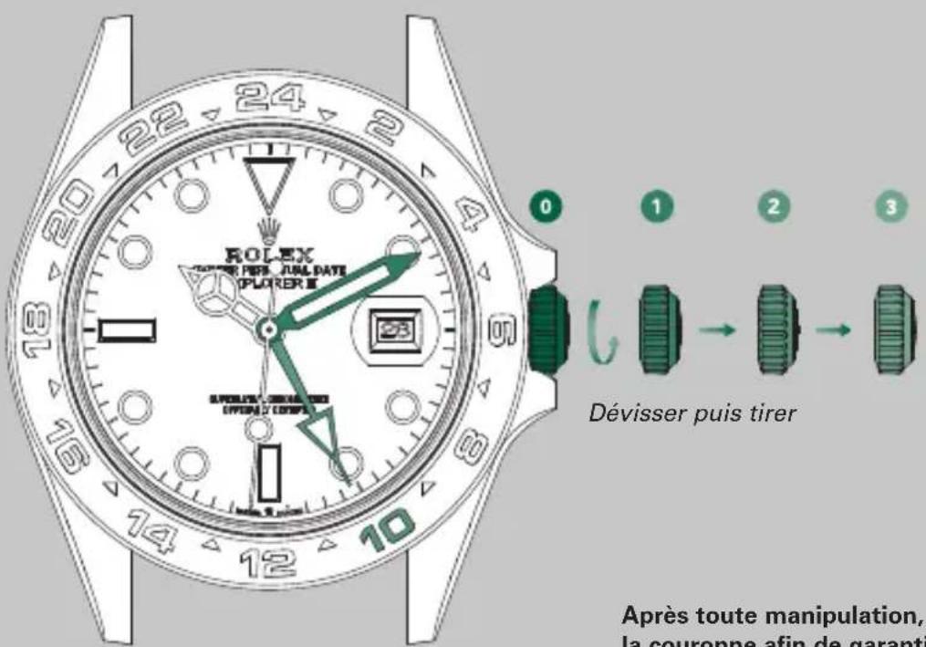 Rolex Explorer II - Réglage de l'heure de référence (couronne en position 3) - 2