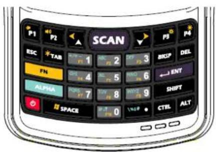 P1 P2 SCAN P3 P4 ESC *TAB 1 2 3 BKSP DEL FN 4 5 6 ENT ALPHA GPS 7 8 ROTY 9 SHIFT SPACE 0 CTEL ALT