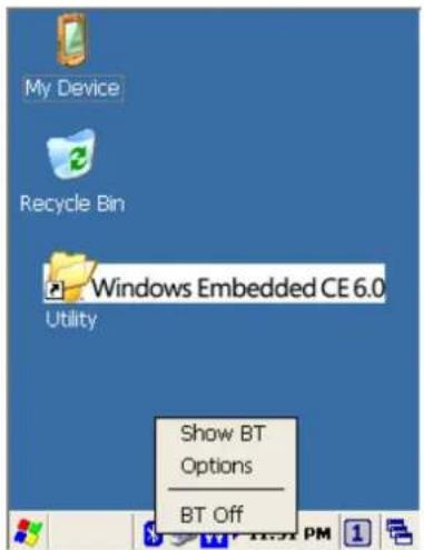 My Device Recycle Bin Windows Embedded CE 6.0 Utility Show BT Options BT Off