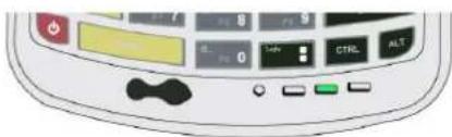 Diagram of a medical or electronic device control panel with labeled buttons and indicators