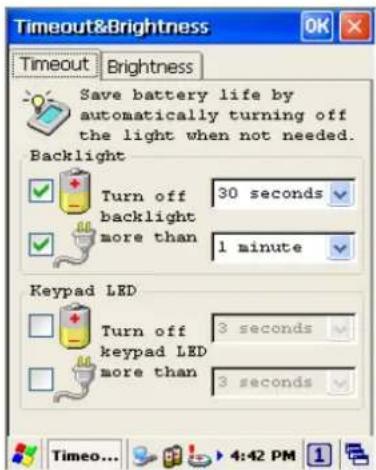 Timeout&Brightness Timeout Brightness Save battery life by automatically turning off the light when not needed. Backlight Turn off 30 seconds backlight more than 1 minute Keypad LED Turn off 3 seconds keypad LED more than 3 seconds Timeo... 4:42 PM