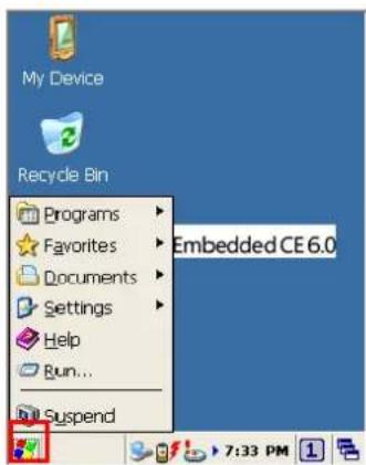 My Device Recycle Bin Programs Favorites Documents Settings Help Run... Suspend Embedded CE 6.0 7:33 PM