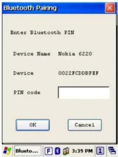Bluetooth Pairing Enter Bluetooth PIN Device Name Nokia 6220 Device 0022FCDDBFEF PIN code OK Cancel