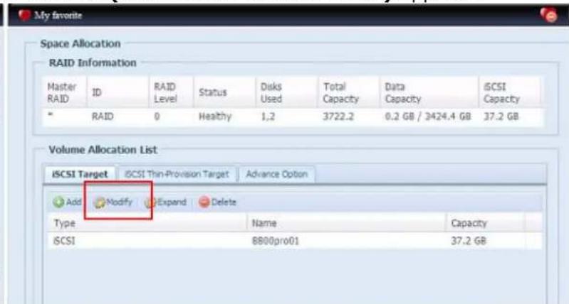 Thecus N7700 - Modifier un volume iscsi - 2