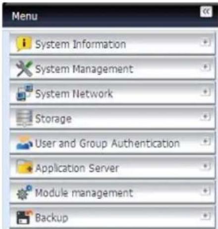 Thecus N7700 - Barre du menu - 1