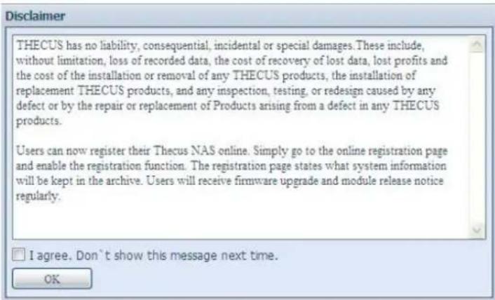 Thecus N7700 - Interface web d'administration - 1