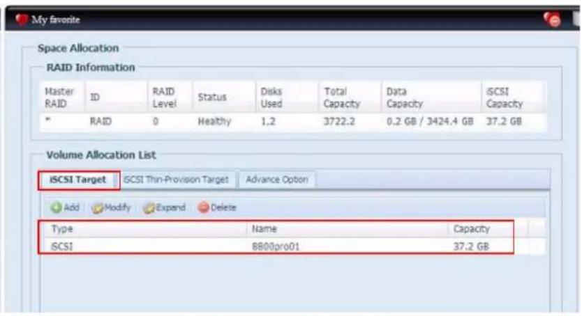 Thecus N7700 - Attribuer de l'espace à un volume iscsi - 2